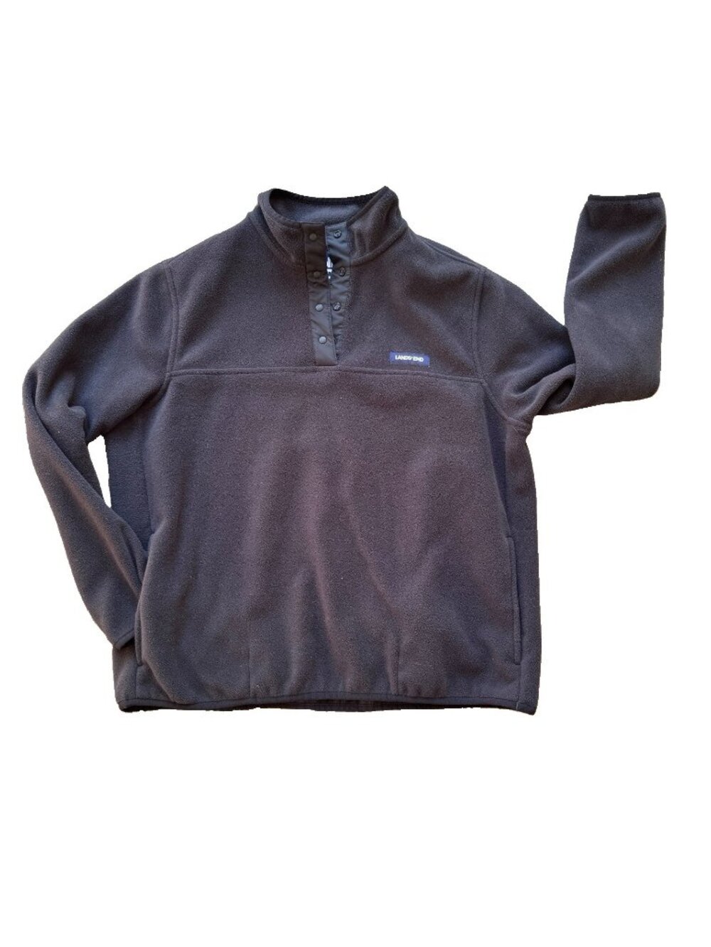Lands’ End Womens Black Fleece 1/4 Snap Closure Pullover Large Petite 14-16